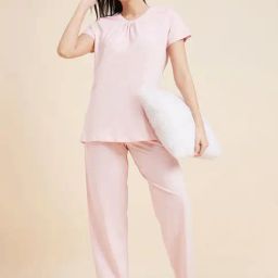 Sweet Dreams Baby Pink Cotton Lace Work T-Shirt Pyjamas Set-image-50