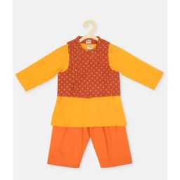 Fabindia Kids Orange & Yellow Printed Kurta with Jacket-image-48
