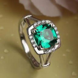 Clara 92.5 Sterling Silver Swiss Zirconia Dark Green Cushion Adjustable Ring-image-96