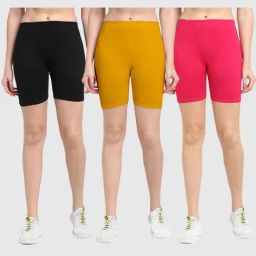 Gracit Black & Yellow Cotton Sports Shorts - Pack Of 3-picture-1