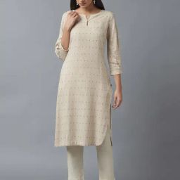 W Beige Striped Straight Kurta-image-51