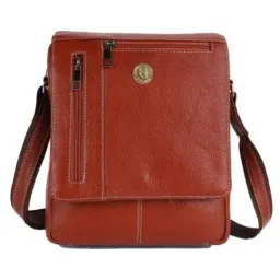 HiLEDER Orange Textured Medium Leather 7.5 inch Cross Body Bag-image-91