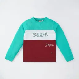 Ed-a-Mamma Kids Green & Red Cotton Color Block Full Sleeves Sweatshirt-image-37