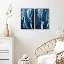999Store Blue Vinyl Wall Painting Panel with Fibre Frame - Set of 2-34