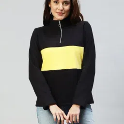 Rigo Black & Yellow Color-Block Fleece Pullover-picture-0