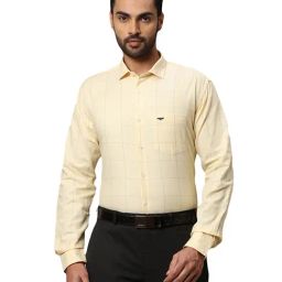 Park Avenue Yellow Cotton Slim Fit Checks Shirt-image-84