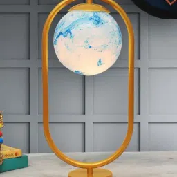 Homesake Blue & Golden Metal Bedside Globe Desk Lamp-19