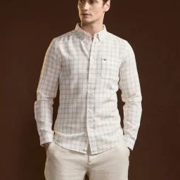 The Bear House White Polycotton Slim Fit Checks Casual Shirt-image-30