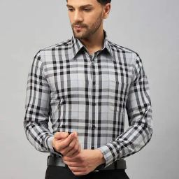 Louis Stitch Grey Cotton Regular Fit Checks Shirt-image-44