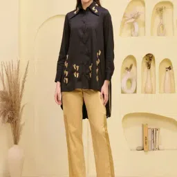 First Resort By Ramola Bachchan Black And Golden Embroidered Regular Fit Shirt-image-15