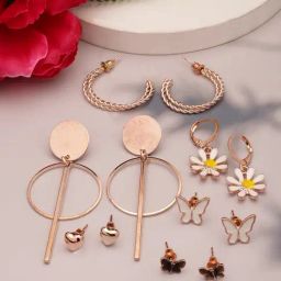 NVR Rose Gold Plated Contemporary Dangler Earrings Set of 6-image-16