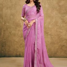 Satrani Pink Georgette Printed Saree With Unstitched Blouse-image-76