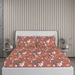 Boutique Living Magnifique  Floral Purple 200 TC Cotton King Bed Sheet with 2 Pillow Covers-picture-5
