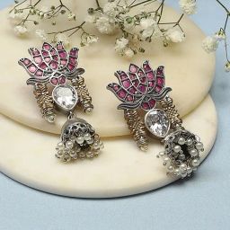 Biba Women Pink Brass Jhumki Earrings-image-13