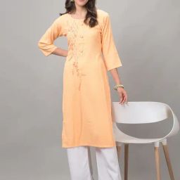Dollar Missy Peach Embroidered Straight Kurta-picture-36