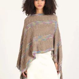 SHOWOFF Brown Self Pattern Poncho-13