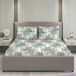 Layers Duracount Floral Multicolor 225 TC Cotton King Bed Sheet with 2 Pillow Covers-picture-14