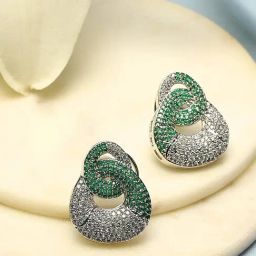 Biba Women Emerald Green Brass Stud Earrings-image-11
