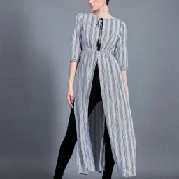 Miss Chase Black & White Striped Maxi Top-image-4