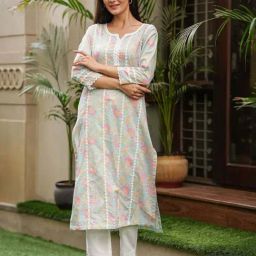 Gulabi Dori Light Blue Cotton Kurta With Lace-image-93