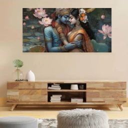 Nestroots Multicolor Canvas Eternal Love Of Krishna And Radha Wall Painting - Black Floating Frame-25