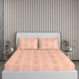 Boutique Living Magnifique  Floral Orange 200 TC Cotton King Bed Sheet with 2 Pillow Covers-picture-47