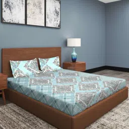 Romee Blue Cotton Ethnic Bed Sheets-image-47