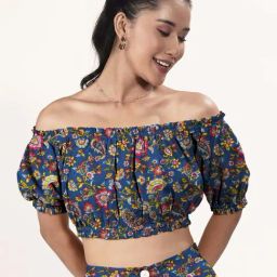 Zink London Blue Floral Printed Crop Top-image-35