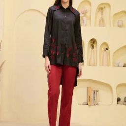 First Resort By Ramola Bachchan Black And Red Embroidered Regular Fit Shirt-image-38