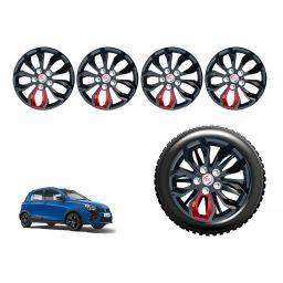 Auto Pearl Blk12_R Press Type Car Wheel Cover with Retention Ring 35.56 cm (14 Inch) Glossy Black, Red for Maruti Celerio X AMT VXI Petrol (Set of 4)-picture-26