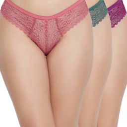 Clovia Pink & Green Bikini Panties - Pack Of 3-image-41