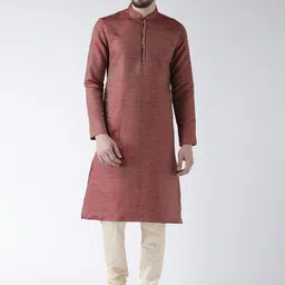 DEYANN Men Maroon & Cream-Coloured Self Design Kurta with Churidar-picture-58
