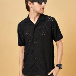 YU by Pantaloons Black Regular Fit Self Pattern Shirt-image-75