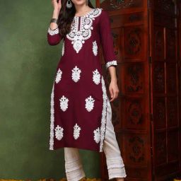 Vaamsi Maroon Embroidered Straight Kurta-picture-23