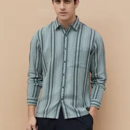 Forca By Lifestyle Green Regular Fit Striped Shirt-image-91
