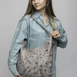 Art N Vintage Garofano Grey Leather Textured Medium Hobo Handbag-38