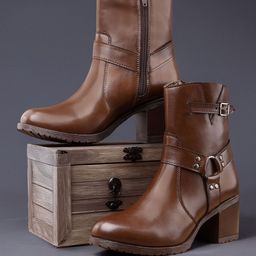 Bxxy Women High Ankle Zipper Boots With Buckle Closure-16