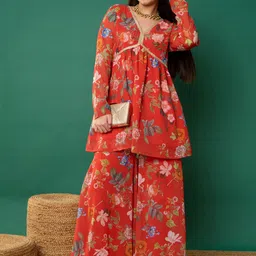 Noh.Voh - SASSAFRAS Kids Girls Floral Printed Panelled Gotta Patti Kurti with Sharara-picture-9