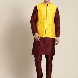 SOJANYA Mandarin Collar Regular Kurta With Churidar & With Nehru Jacket-39