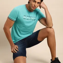 Being Human Men Blue Brand Logo Printed Pure Cotton T-shirt-image-69