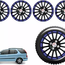Auto Pearl CBB28 R14 35.56 cm (14 Inch) Press Type Wheel Hubcap with Retention Ring Glossy Black Blue Wheel Cover for Tata Indigo Marina (Set of 4)-image-81