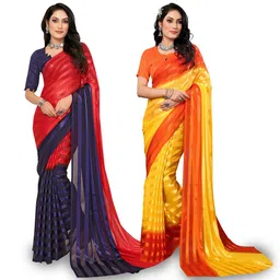 Moda Rapido Pack Of 2 Striped Zari Satin Saree-image-5