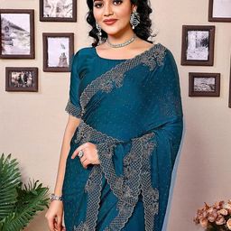 ANJANI TEXTILE Embellished Beads and Stones Tissue Heavy Work Saree-image-105