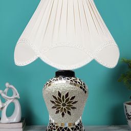 Devansh White Textured Glass Traditional Abstract Shaped Table Lamp-28