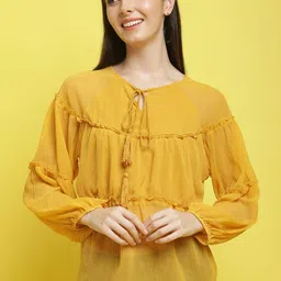 JAKANARY Tie-Up Neck Puff Sleeve Top-image-25