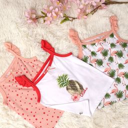 Mi Arcus Baby Girl Cotton Sleeveless Polka Dot & Flamingo Printed Tank Top Pack of 3 Peach & White-image-91