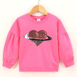Babyhug Full Sleeves Sweatshirt With Sequin Detailing & Balloon Sleeves- Pink-picture-4