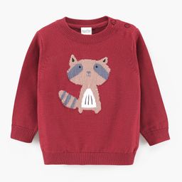 Bonfino Cotton Knit Full Sleeves Sweater Raccoon Print - Red-image-20