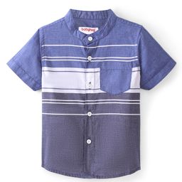 Babyhug 100% Cotton Knit Half Sleeve Shirt Striped - Blue-image-81