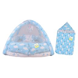 Kwitchy New Born Baby Bedding Set Luxury Cushioned Mattress with Mosquito Net & Carry Nest Bag Blue-5